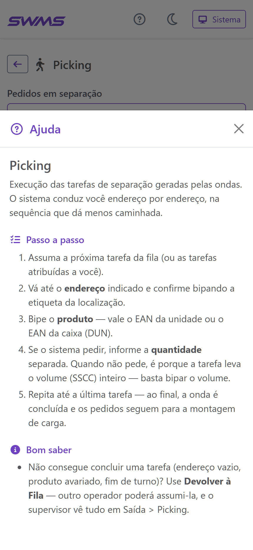 Ajuda contextual no coletor SWMS