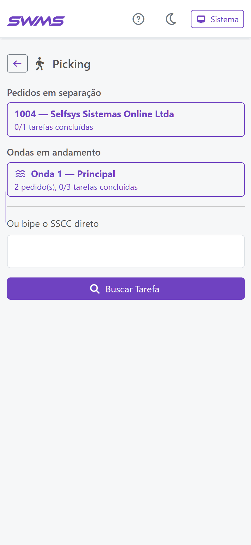 Picking no coletor SWMS